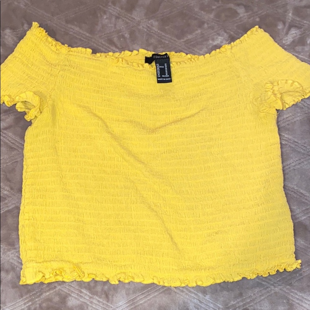 Forever 21 Bright yellow off the shoulder shirt